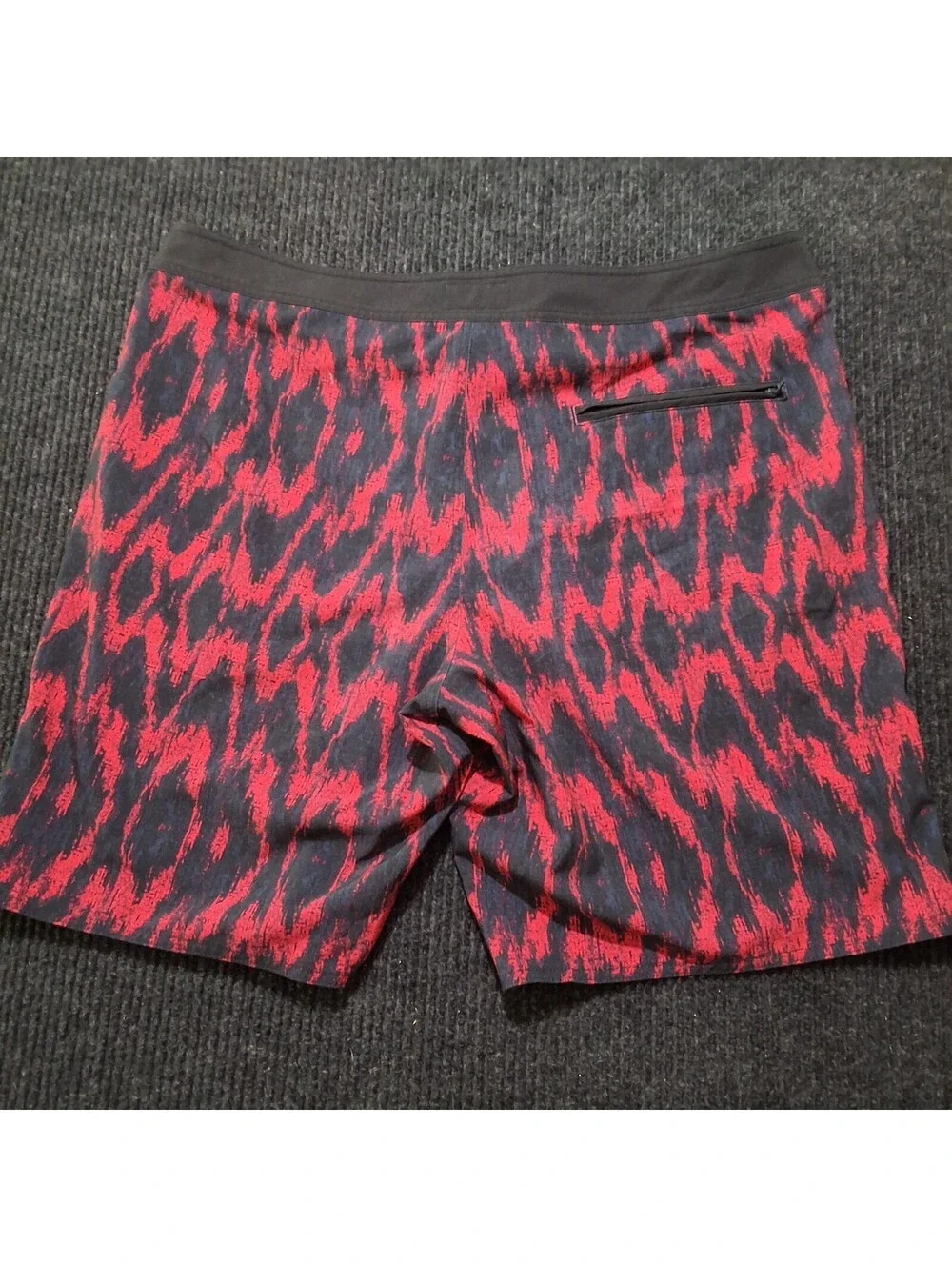American Eagle Men's Red and Black Patterned Swim Shorts Size XL
